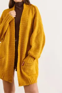 Olalook Women's Mustard Pocket Soft Textured Knitwear Cardigan - Image 4