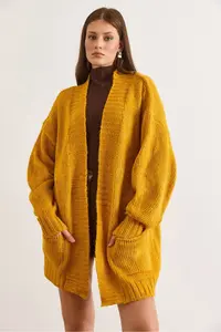 Olalook Women's Mustard Pocket Soft Textured Knitwear Cardigan - Image 5