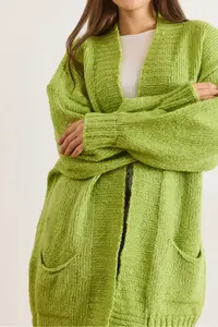 Olalook Women's Pistachio Green Pocketed Soft Textured Knitwear Cardigan - Image 4