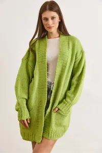 Olalook Women's Pistachio Green Pocketed Soft Textured Knitwear Cardigan - Image 5