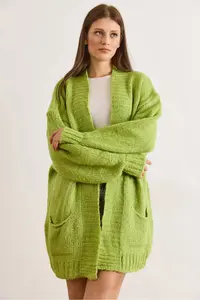 Olalook Women's Pistachio Green Pocketed Soft Textured Knitwear Cardigan - Image 6