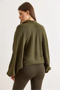 Olalook Women's Green Zippered Bat Loose Fit Cardigan - Image 4