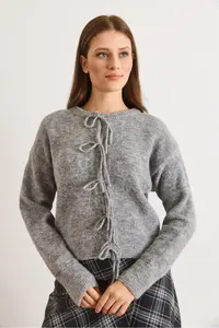 Olalook Women's Smoked Lace Detailed Soft Textured Knitwear Cardigan - Image 2
