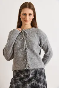 Olalook Women's Smoked Lace Detailed Soft Textured Knitwear Cardigan - Image 6