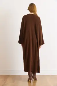 Olalook Women's Brown Sleeve Folded Maxi Knitwear Cardigan - Image 3