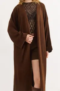 Olalook Women's Brown Sleeve Folded Maxi Knitwear Cardigan - Image 4