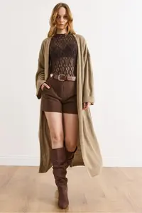 Olalook Women's Mink Sleeve Folded Maxi Knitwear Cardigan