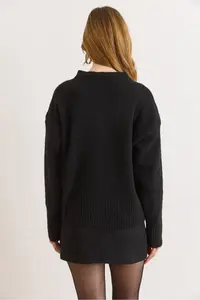 Olalook Women's Black Stone Button Detailed Soft Textured Knitwear Cardigan - Image 3