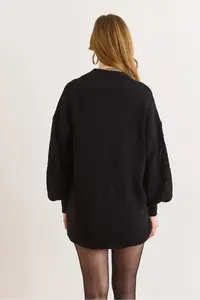 Olalook Women's Black Embroidery Detailed Long Knitwear Cardigan - Image 3