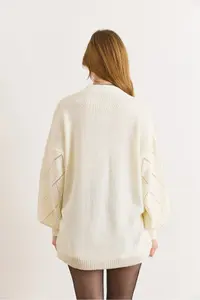 Olalook Women's White Embroidery Detailed Long Knitwear Cardigan - Image 3