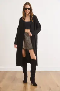 Olalook Women Black Shawl Yaka LONG Knitwear Cardigan - Image 2