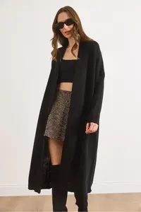 Olalook Women Black Shawl Yaka LONG Knitwear Cardigan - Image 3