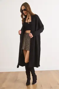 Olalook Women Black Shawl Yaka LONG Knitwear Cardigan - Image 4