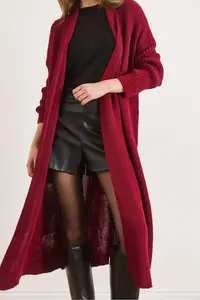Olalook Women Burgundy Shawl Yaka LONG Knitwear Cardigan - Image 5
