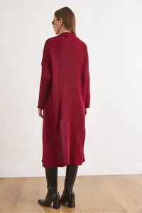 Olalook Women Burgundy Shawl Yaka LONG Knitwear Cardigan - Image 6