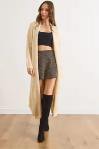 Olalook Women Ecru Shawl Yaka LONG Knitwear Cardigan