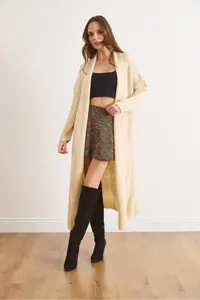 Olalook Women Ecru Shawl Yaka LONG Knitwear Cardigan - Image 2
