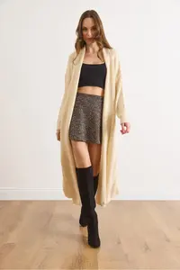Olalook Women Ecru Shawl Yaka LONG Knitwear Cardigan - Image 4