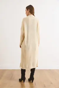 Olalook Women Ecru Shawl Yaka LONG Knitwear Cardigan - Image 6