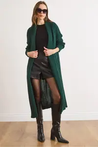 Olalook Women's Emerald Green Shawl Collar Long Knitwear Cardigan