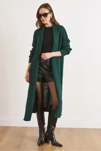 Olalook Women's Emerald Green Shawl Collar Long Knitwear Cardigan - Image 2