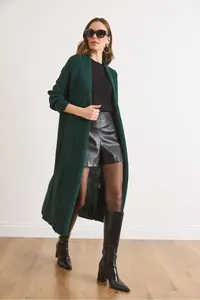 Olalook Women's Emerald Green Shawl Collar Long Knitwear Cardigan - Image 3