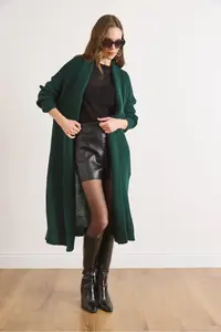 Olalook Women's Emerald Green Shawl Collar Long Knitwear Cardigan - Image 4
