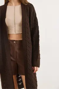 Olalook Women's Bitter Brown Seashell Patterned Long Seasonal Knitwear Cardigan - Image 4