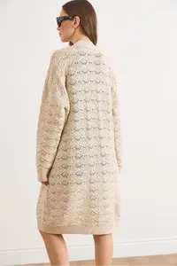 Olalook Women's Stone Shell Patterned Long Seasonal Knitwear Cardigan - Image 6