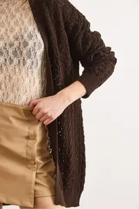 Olalook Women's Brown Tiny Baklava Openwork Knitwear Cardigan - Image 6