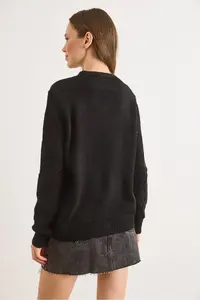 Olalook Women Black Embroidered Short Knitwear Cardigan - Image 5