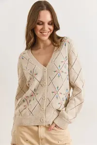 Olalook Women Stone Embroidered Short Knitwear Cardigan