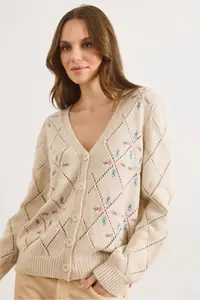 Olalook Women Stone Embroidered Short Knitwear Cardigan - Image 4