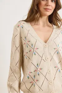 Olalook Women Stone Embroidered Short Knitwear Cardigan - Image 5