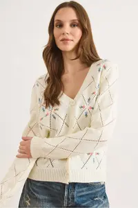 Olalook Women White Embroidered Short Knitwear Cardigan - Image 4