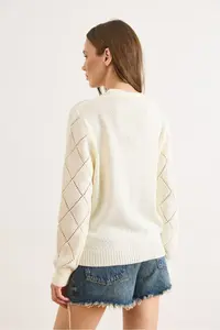 Olalook Women White Embroidered Short Knitwear Cardigan - Image 7