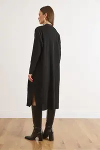 Olalook Women's Black Side Slit Ribbed Full Knitwear Cardigan - Image 6