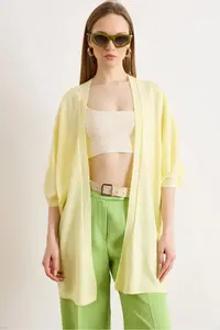 Olalook Women's Light Yellow Basic Seasonal Knitwear Cardigan