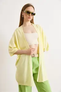 Olalook Women's Light Yellow Basic Seasonal Knitwear Cardigan - Image 2