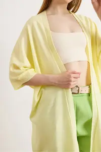 Olalook Women's Light Yellow Basic Seasonal Knitwear Cardigan - Image 3