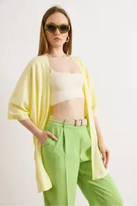 Olalook Women's Light Yellow Basic Seasonal Knitwear Cardigan - Image 4