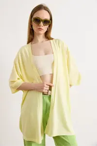 Olalook Women's Light Yellow Basic Seasonal Knitwear Cardigan - Image 5
