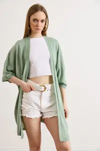Olalook Women's Mint Green Basic Seasonal Knitwear Cardigan - Image 3