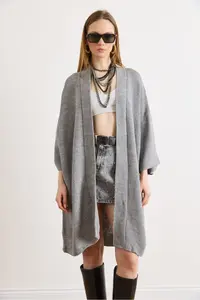 Olalook Women's Gray Oversize Wide Fit Seasonal Knitwear Cardigan - Image 2