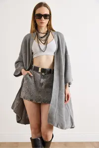 Olalook Women's Gray Oversize Wide Fit Seasonal Knitwear Cardigan - Image 4