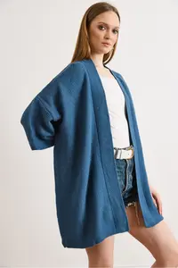 Olalook Women's Indigo Oversize Wide Fit Seasonal Knitwear Cardigan - Image 3