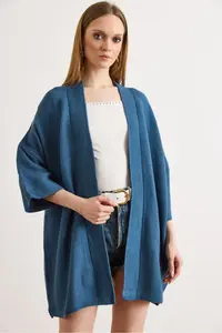 Olalook Women's Indigo Oversize Wide Fit Seasonal Knitwear Cardigan - Image 4