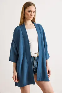 Olalook Women's Indigo Oversize Wide Fit Seasonal Knitwear Cardigan - Image 5