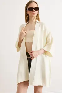 Olalook Women's White Oversize Wide Fit Seasonal Knitwear Cardigan