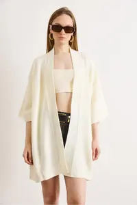Olalook Women's White Oversize Wide Fit Seasonal Knitwear Cardigan - Image 2